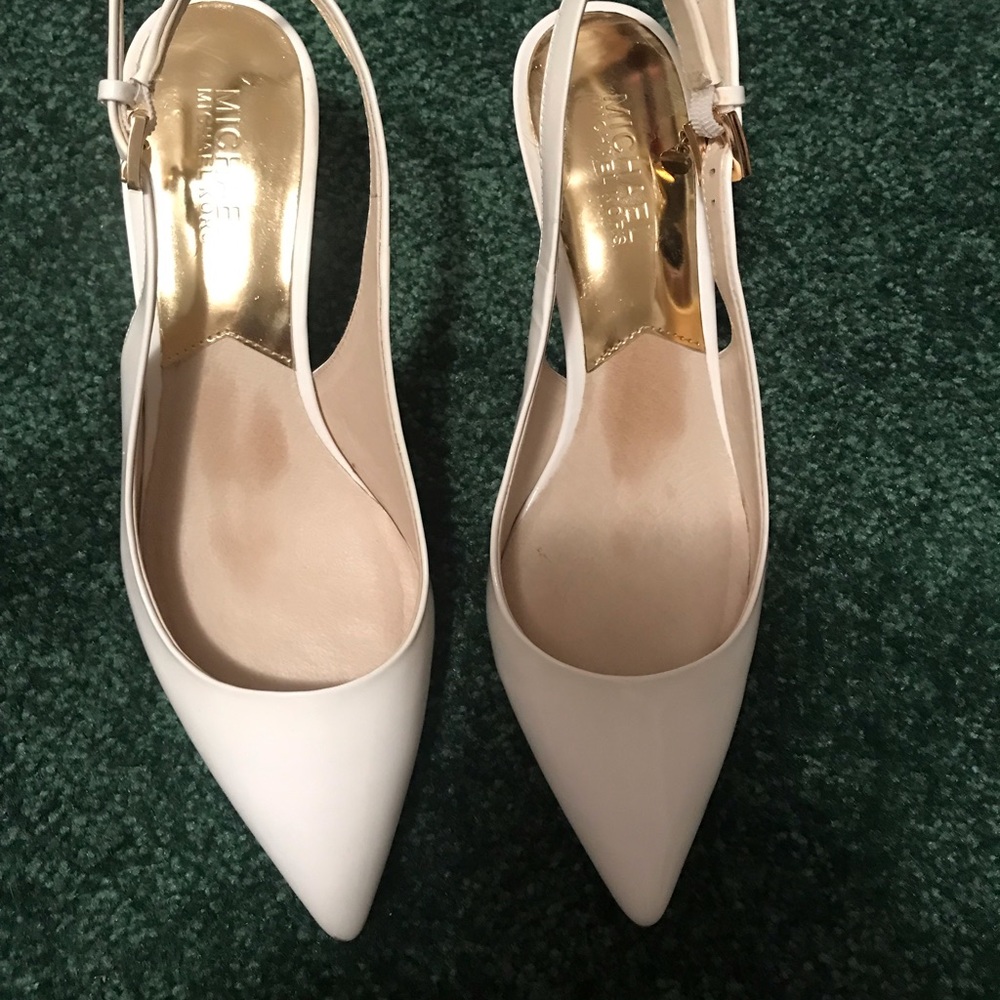 Cute  Optic White Michael Kors Kitten Sling backs